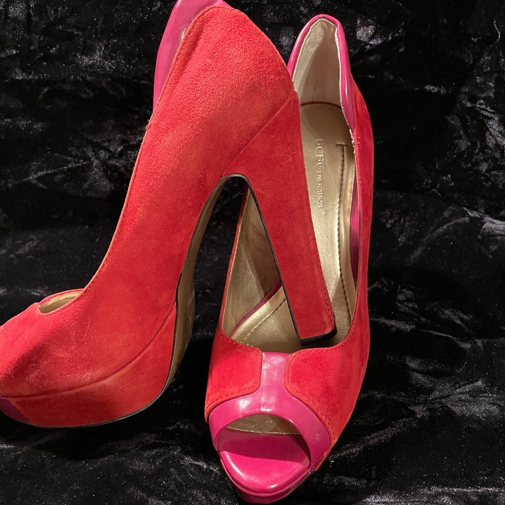 BCBG red and pink tall heels
